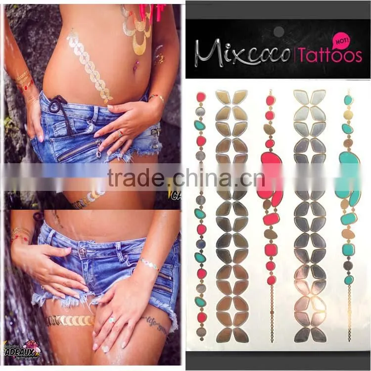 2016 High Quality Metal Fashion Wholesale Price waterproof temporary Gold And Sliver Stickers Tattoos