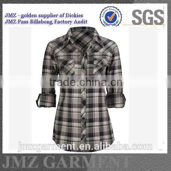 women new pattern design black and red check plaid shirt wholesale OEM