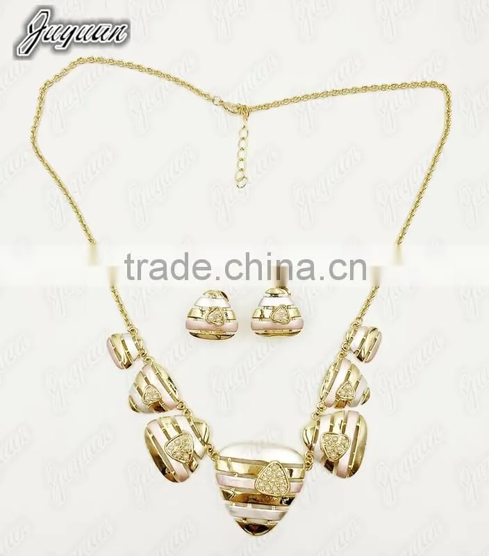 Juyuan Fashion 18K Gold Plated Pendant&Earring Three Color Pearl Set
