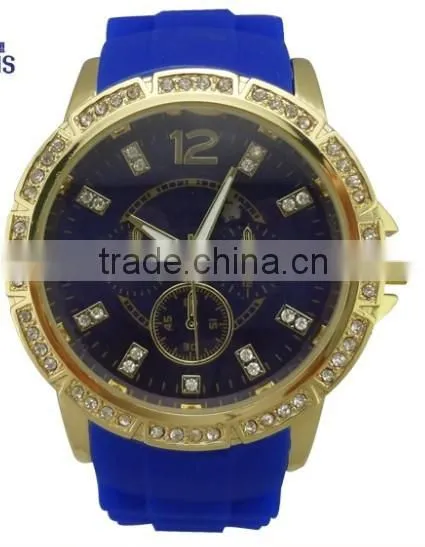 Diamond on the case and dial Silicone Strap Women Sport Wrist Watch on the alibaba .com