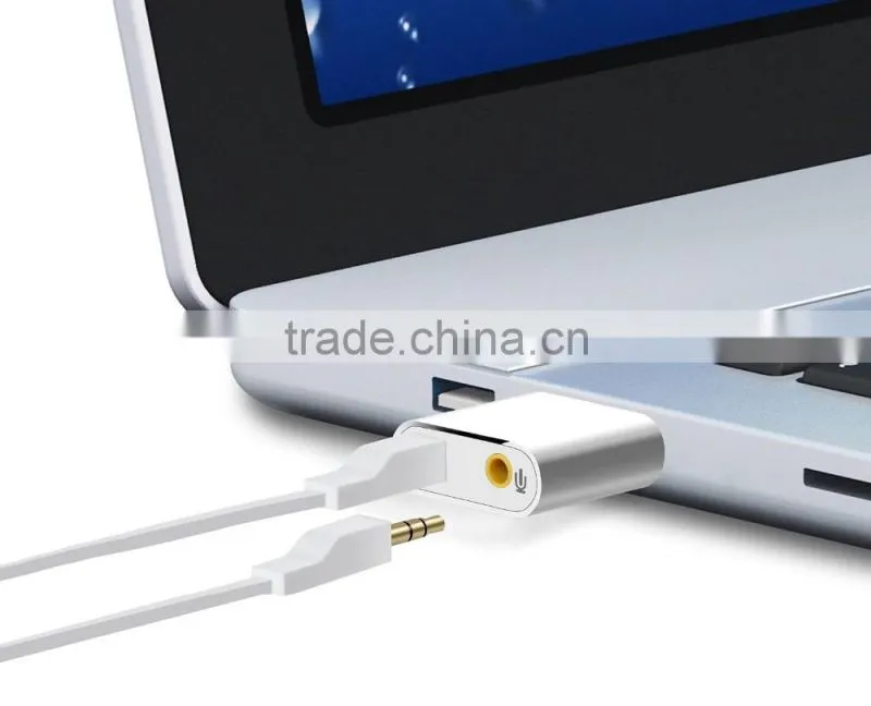 Great for gifts! External USB Audio Adapter Sound Card with Stereo Headphone/Speaker and Mono Microphone Jacks(Aluminum casing)