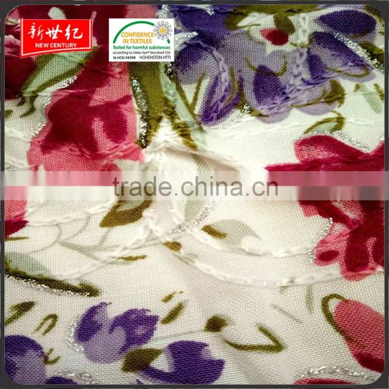 embroider silver powder printed 100% plain rayon fabric