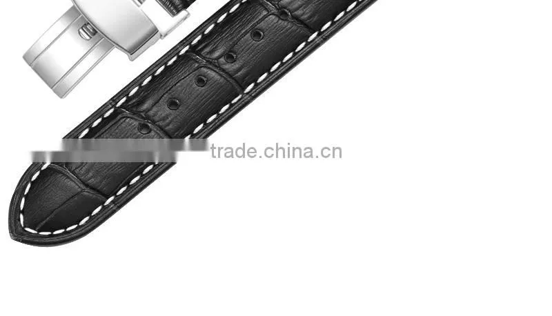 Men Waterproof Classic Head Layered Genuine Cow Leather Butterfly Clasp Watch Band 22mm 24mm