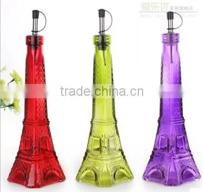 Eiffel cramp iron design glass oil bottle with SS lid
