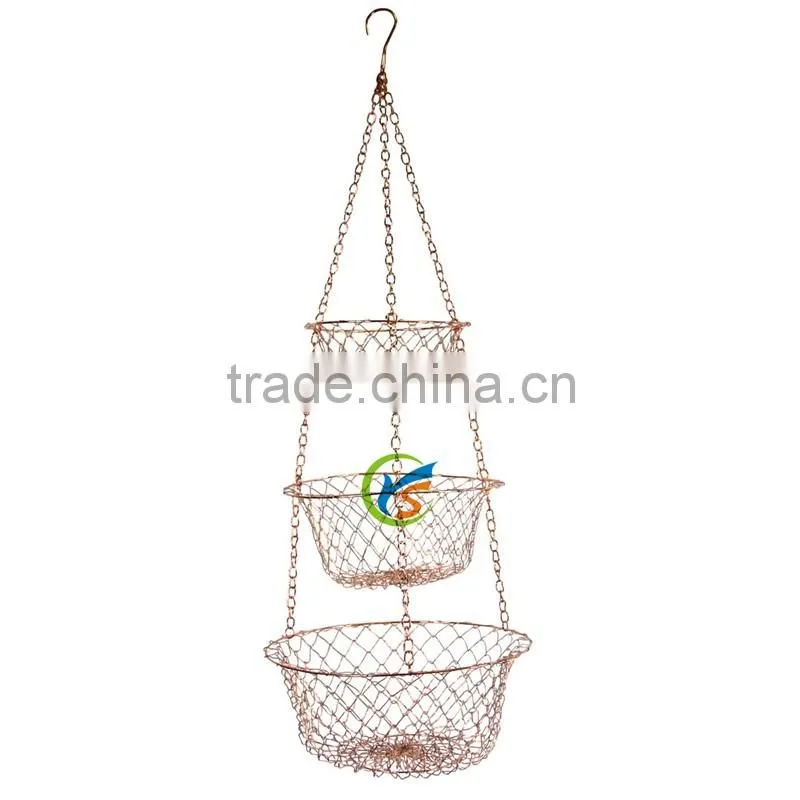 3 Piece Set Copper Hanging Fruit Basket