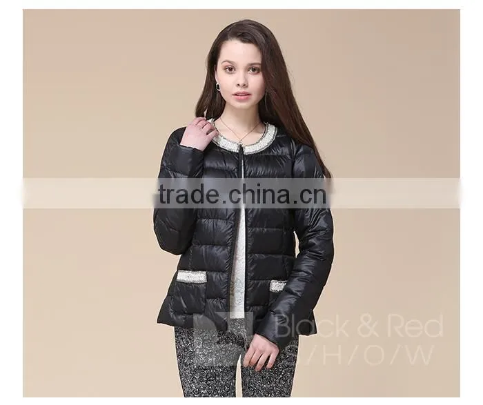 2015 fashion 100%polyamide softshell foldable black winter parka coats woman