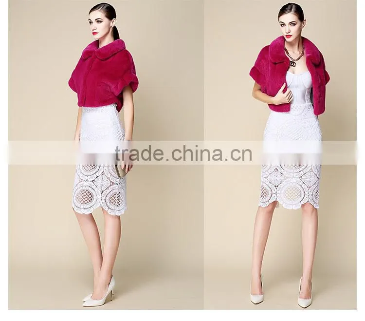 Hot sale red whole mink fur shawl for girls