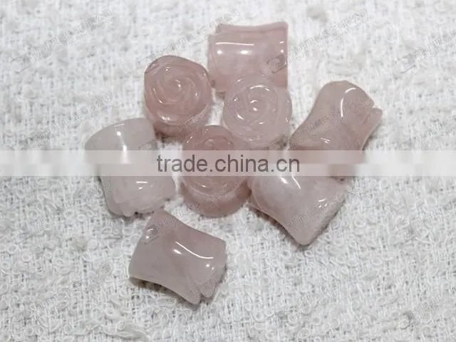 Rose quartz carved flower ear piercing plugs