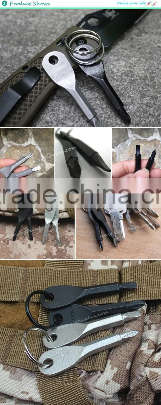 Factory Mini pocket stainless steel outdoor Survival tool screwdriver with key ring,Portable Multifunctional 2-key Screwdriver