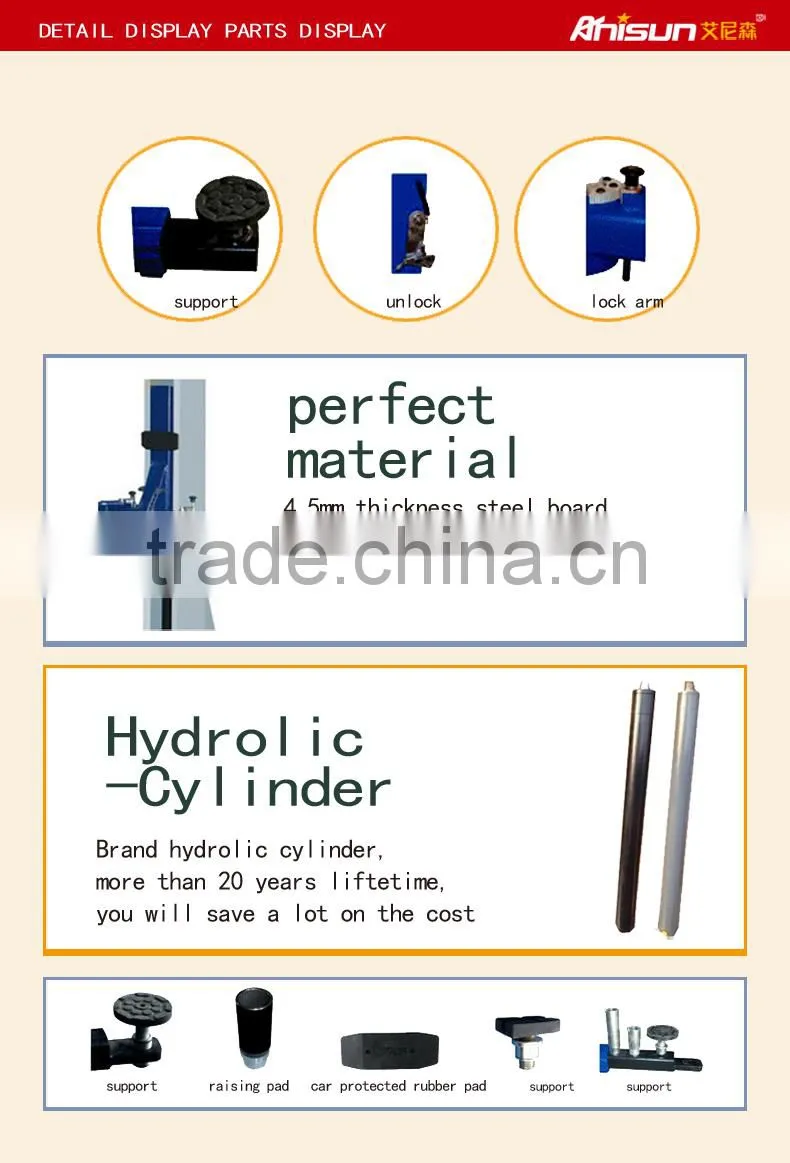 4 ton hydraulic two column car lift with manual lock, good price