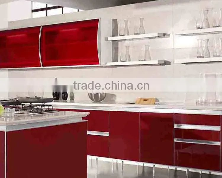 Iran kitchen cabinet, red color high gloss kitchen cabinet
