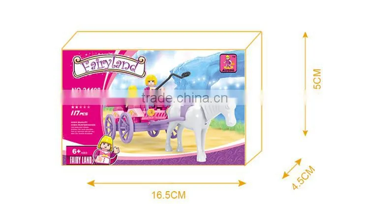 Plastic connecting princess horse carriage building blocks toys for kids educational