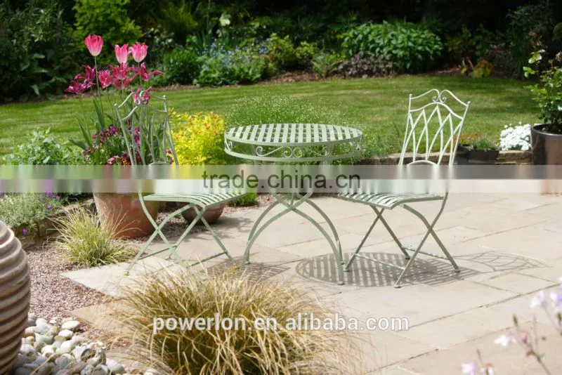 Gothic Style Antique Bluish Green Wrought Iron KD Table with Folding Chairs