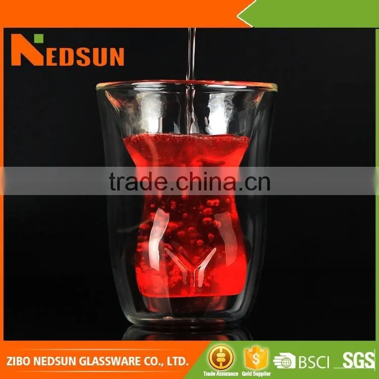 Customized Sexy women double wall glass cup