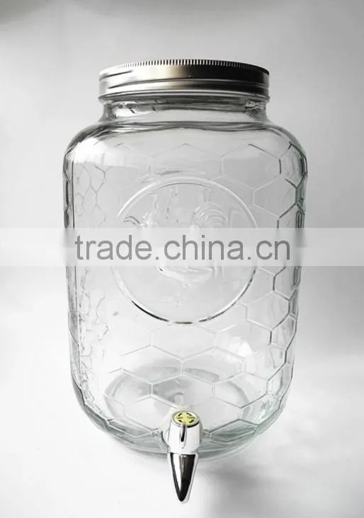 8L big square checkered glass wine dispenser jar with spigot and lid