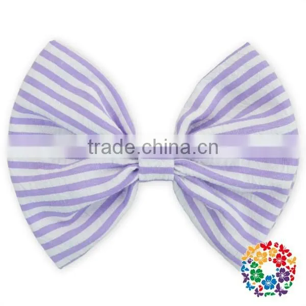 Fashion Hot Sale Blue white Stripe Seersucker Hair bows 5" boutique hair bows