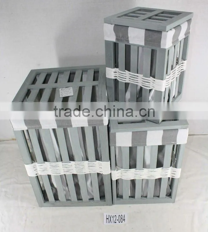 Wooden Storage laundry basket with lid