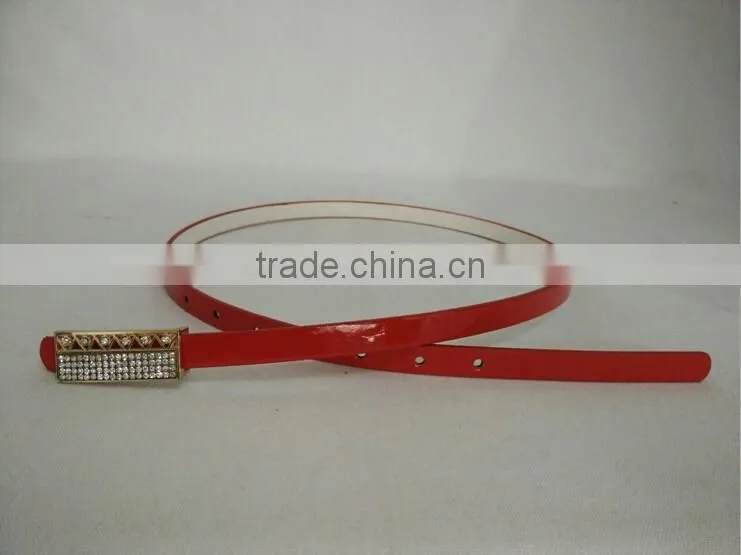 Wholesale colourful rhinestone paved alloy buckle sex women lady thin PU waist belt