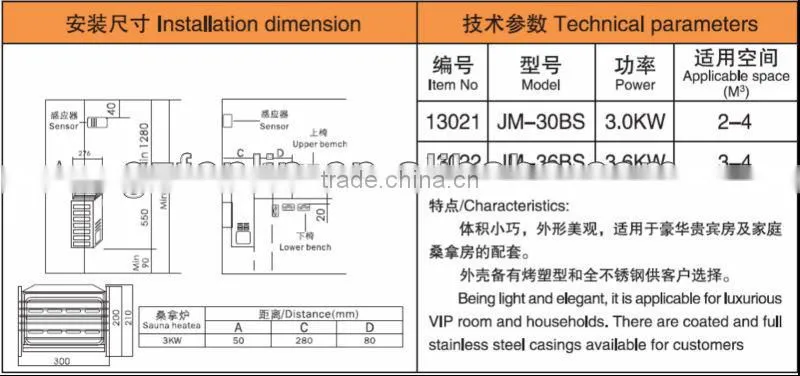 CE certified household 3.6kw sauna heater for sale