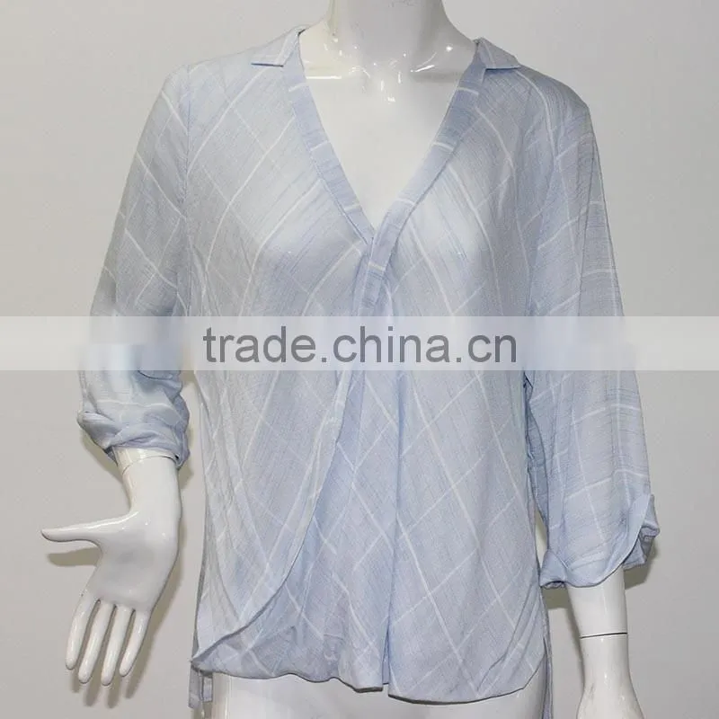 factory ladies summer tops charming cotton long sleeve blue blouse