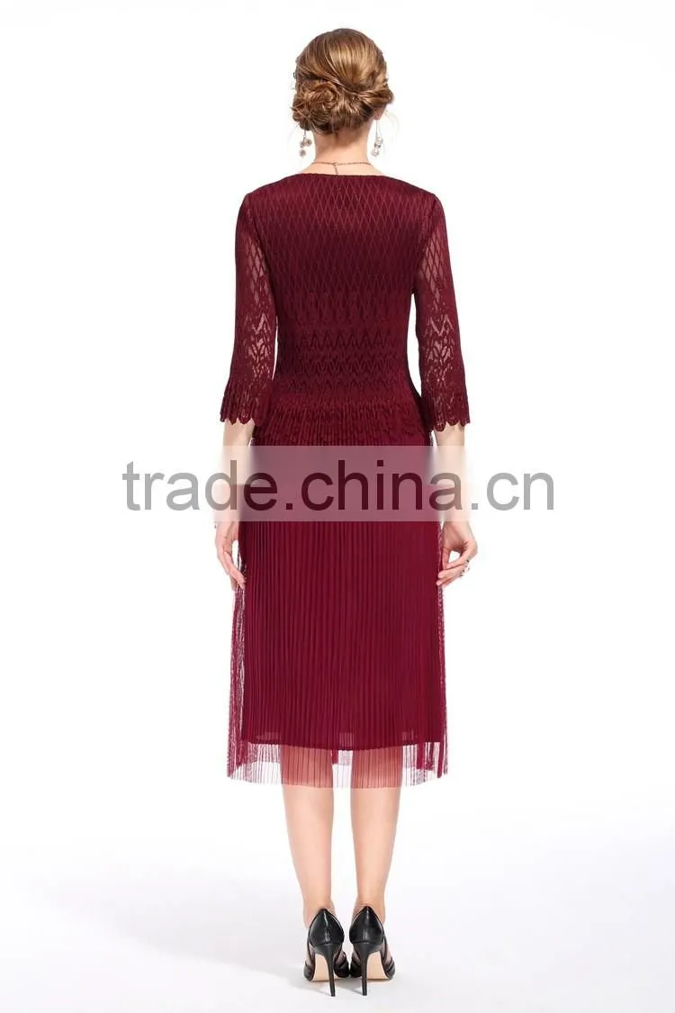 Ladies compression 3/4 transparent lace sleeve slim long dress