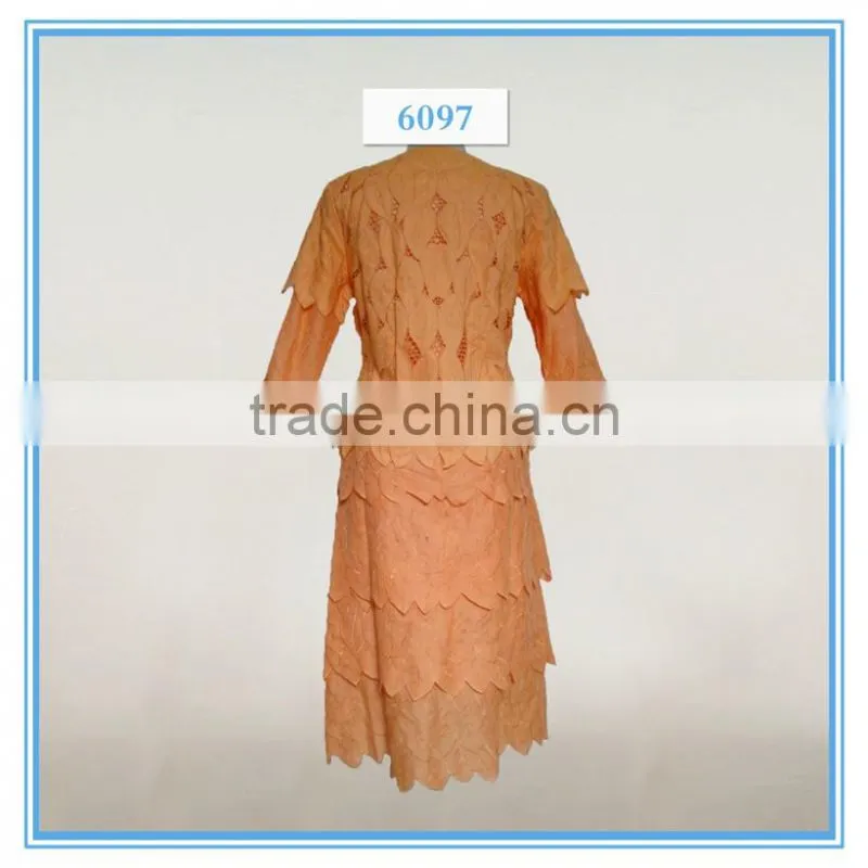 Ladies Wholesale Leaves Pattern Embroidery Cutwork Church Dresses Suits