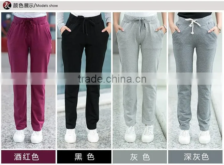 Wholesale Skinny Fitted 100% Polyester Spandex Yoga Sweat pants with Side Pocket for Women