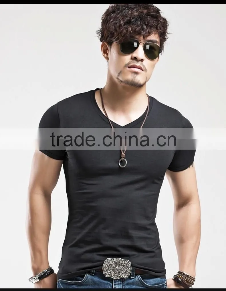 Men's Tops Tees 2016 summer new cotton v neck short sleeve t shirt men fashion trends fitness tshirt