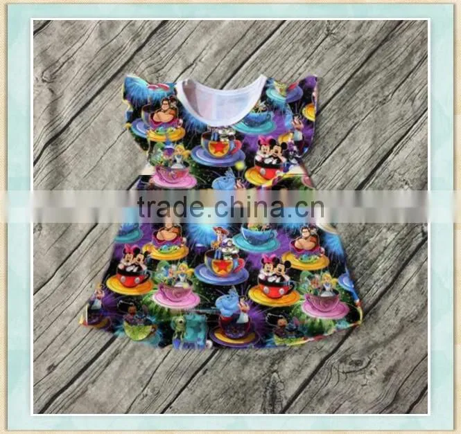 2017 Wholesale halloween baby girls dress fiutter sleeves with picture Cartoon Mouse toddler boutique children clothing