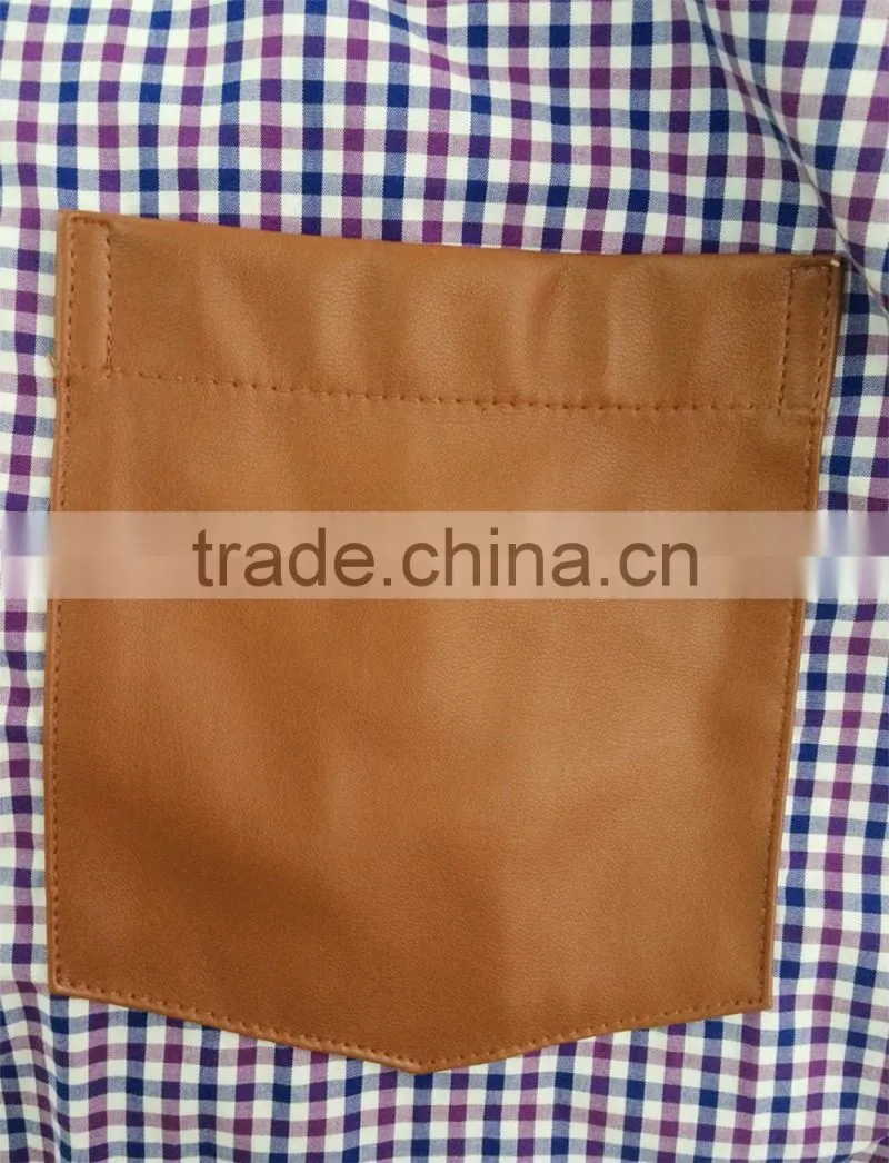 leather pocket on left check checked men's casual shirt in latest design