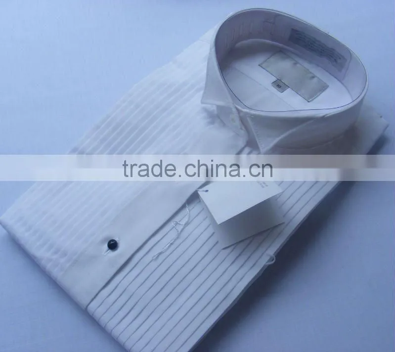 2016 mens' pleated wingtip collar white formal shirt