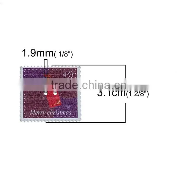 Wood Sewing Buttons Scrapbooking 2 Holes Postage Stamp At Random Christmas Pattern 33mm x 31mm