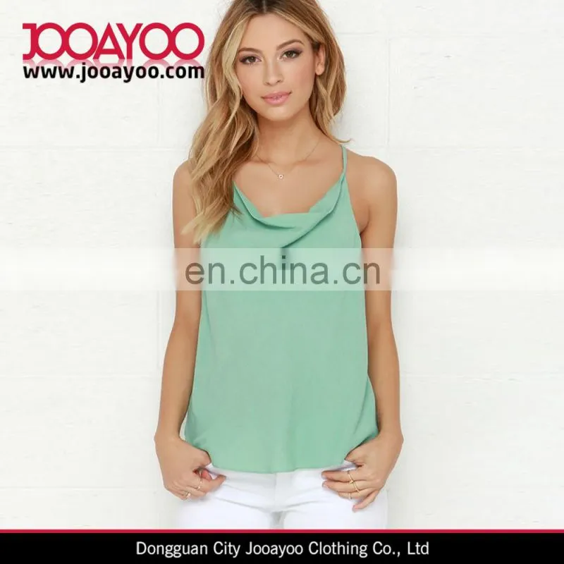 Elegant Ladies Pretty Adjustable Strap Draping Neckline Mint Green Tank Top