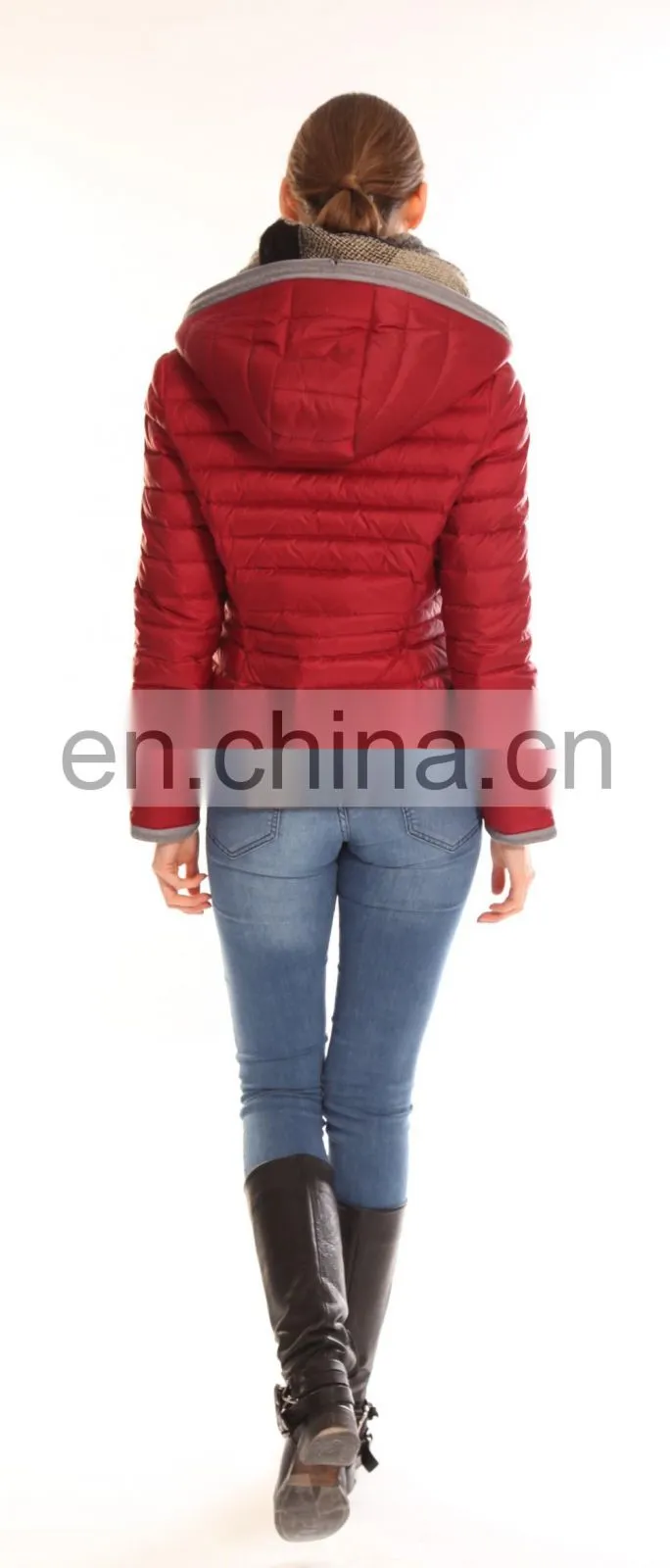 Fashion Design Europe Style Hooded Anorak Red Winter Jacket