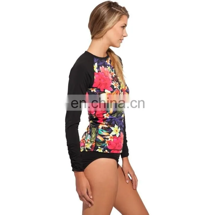 High quality floral printed breathable long sleeve Anti UV rash guard for women