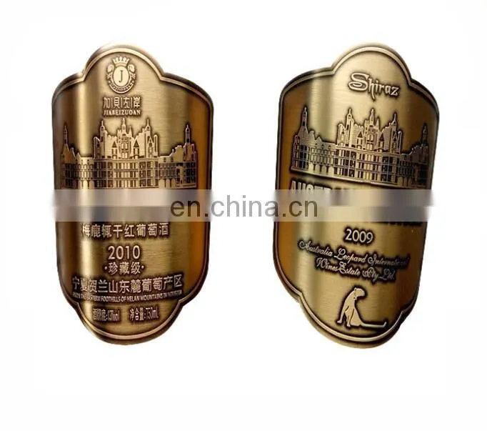 Custom Aluminum Embossed 3D Metal Wine Logo Adhesive Bottle Label Sticker Wine Lapel