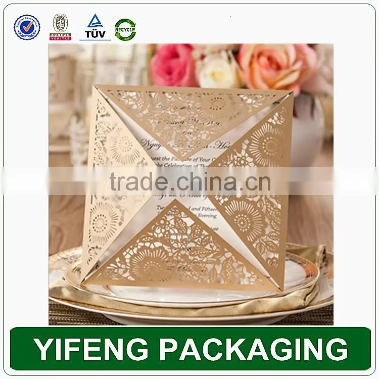 Fancy luxurious 3d laser cut wedding invitation card
