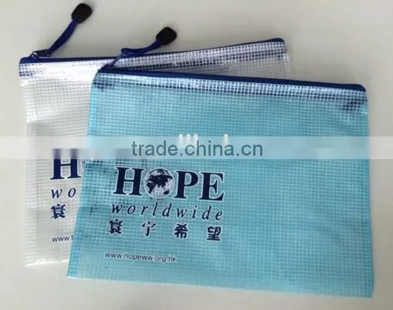 2016 high quality transparent clear pvc zipper document file bag