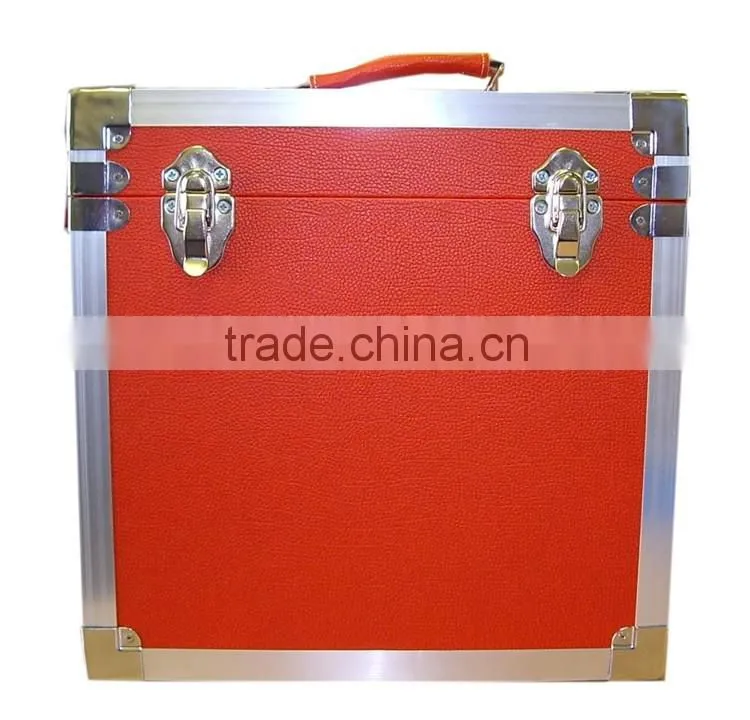 high quality red faux Leather LP Record carrier Case,red Vinyl lp flight box,professional faux leather DJ Flight case record box