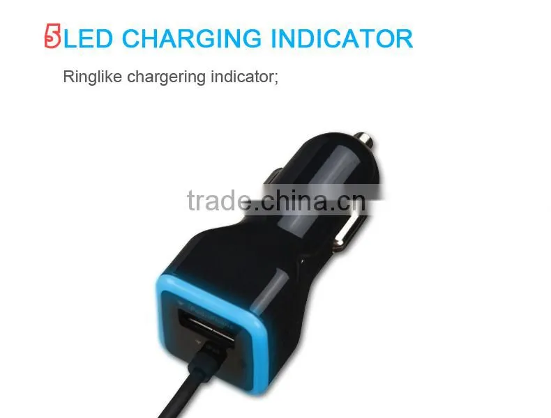 Built-in with MFi Charging Cable car charger for iPhone 6 6s 5 for Samsung