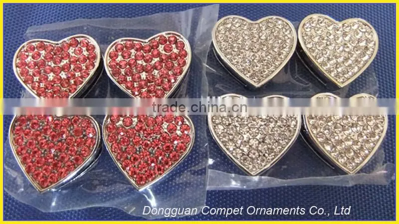 Exquisite Fashion Slide Diy Charm Chrome Plated Alloy Jewelry 18MM Rhinestone Heart Shape Slide Charms