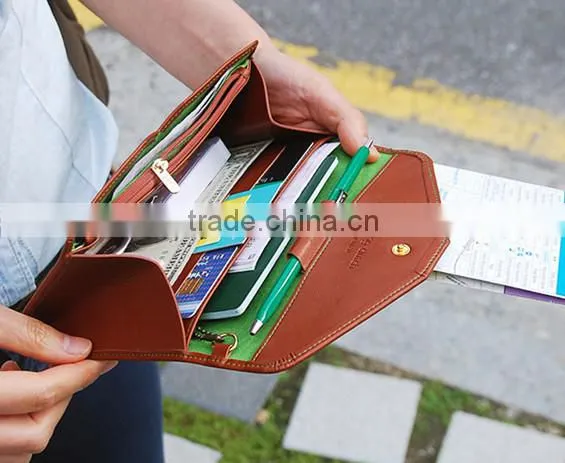 Newest Design Fashion Trendy Multifunctions Leather Wallet Women,Travel Document Passport Holder,Phone Purse