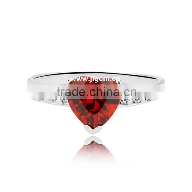 Heart Shape Garnet CZ Stone Silver Rings
