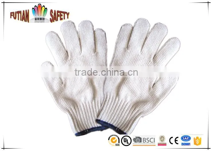 FTSAFETY 7 Gauges nature white Poly-Cotton Knitted safety working HALF FINGER Gloves for Hand Protection