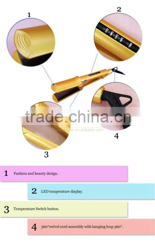 Hot selling led display titanium yellow hair straightener ultrssonic private label flat iron power cord