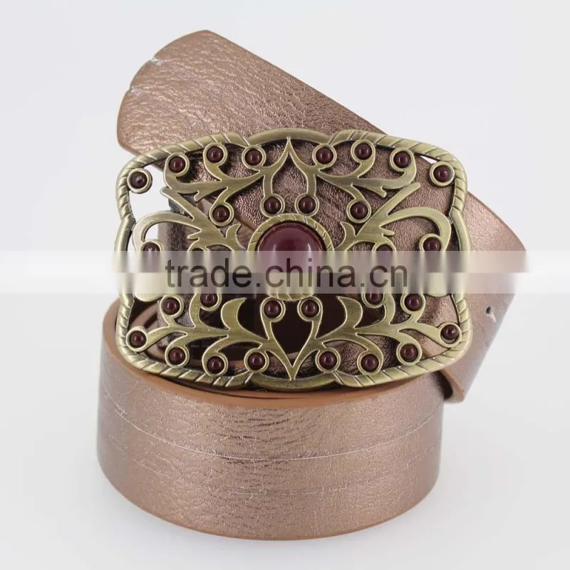 2015 Vintage Style women's fashion PU brand belt with Pierced buckle in chinese factory