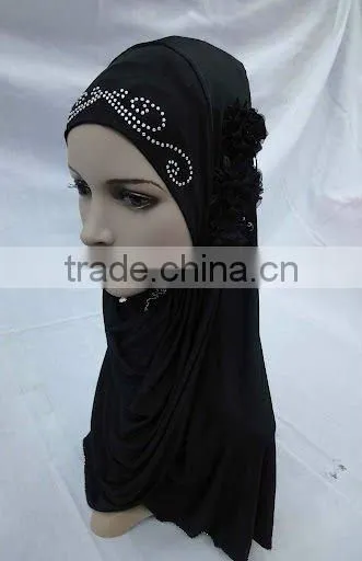 H061 latest muslim hijab with 3 pieces flower,islamic scarf