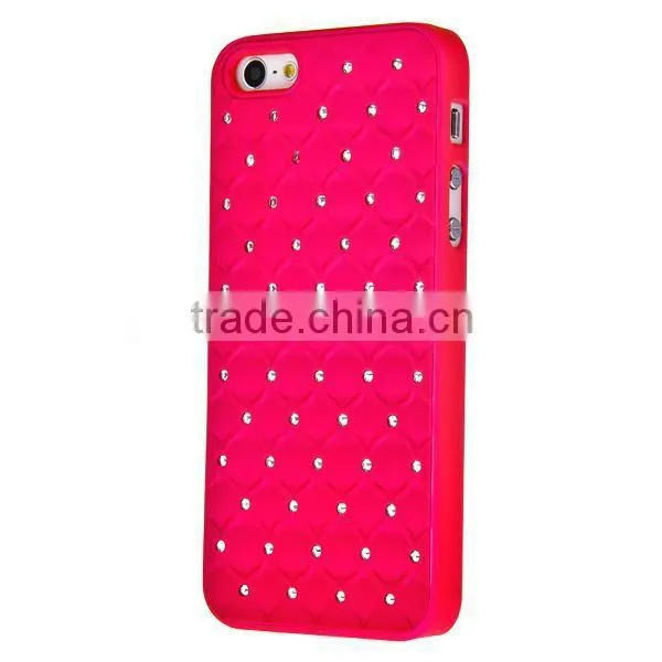 Set Screen Protector Stylus And Case For Iphone 5 , Hard Sky Blue Bling Diamond Plastic Mobile Phone Shell