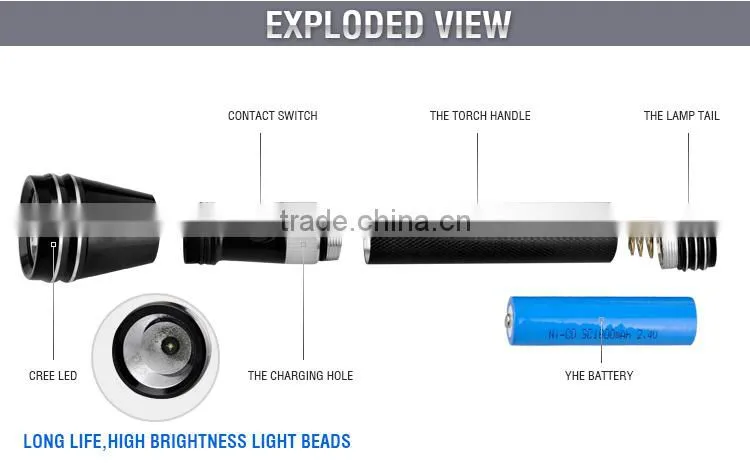 cheap high power long distance aluminum portable The Middle East LED rechargeable flashlight torch - JD104 Keen