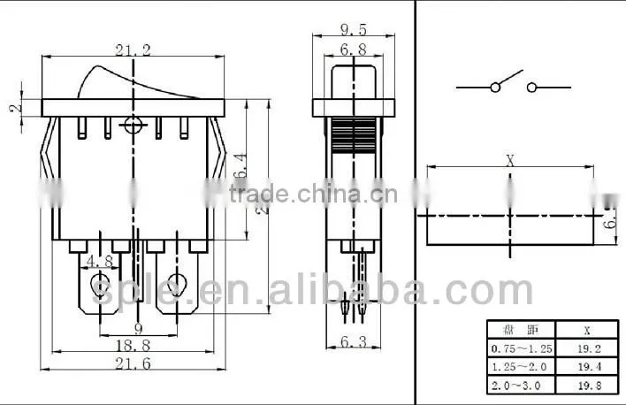 SPST 250V/6A red Rocker switch 21*9.5cm
